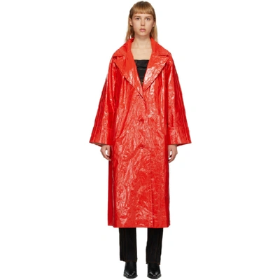 Stand Studio Lexie Patent Long Coat In Red