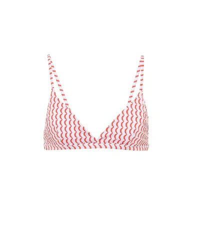Asceno Genoa Wave-print Bikini Top In Red