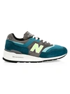 New Balance Suede And Tech Fabric 997 Running Shoes In Blue Green