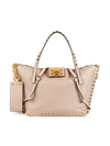 VALENTINO GARAVANI ROCKSTUD PEBBLED LEATHER TOTE,0400012516094