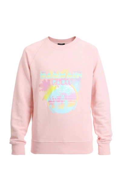 Balmain Graphic Cotton Pullover Sweatshirt In Pink
