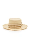 SENSI STUDIO CORDOVEZ EMBELLISHED FRAYED STRAW HAT,806533