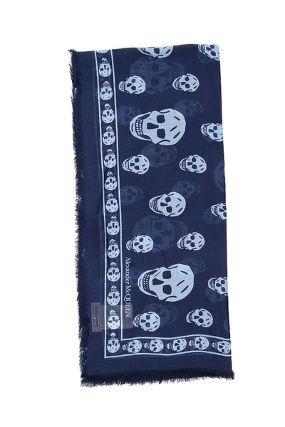 Alexander Mcqueen Skull Scarf In Navy Sky Blue (blue)