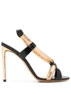 FRANCESCO RUSSO SNAKESKIN EFFECT BICOLOUR SANDALS