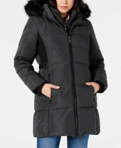 Vince Camuto Faux-fur-trim Down Puffer Coat In Charcoal