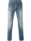 BALMAIN BLUE DESTROYED EFFECT DENIM JEANS,W6HD596D431D