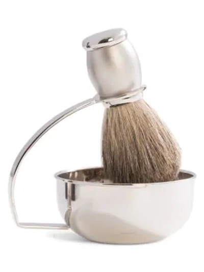 Bey-berk Men's 2-piece Badger Brush & Soap Dish Set In Silver