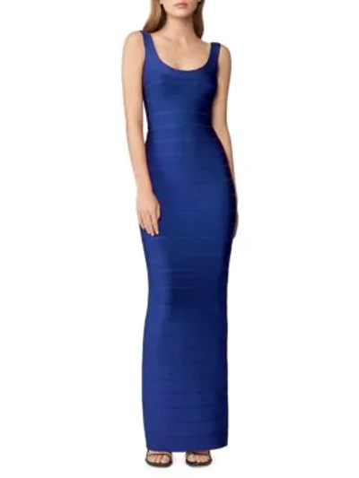 embellished blue dress Mac Duggal Women's Embellished Long Flare Sleeve Mesh A-Line Dress - Blue - Size 8 main image 0