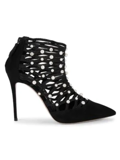 Casadei Embellished Leather Booties In Black
