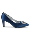 Anne Klein Gael Embellished Buckle Point-toe Pumps In Navy