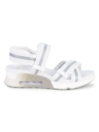 Ash Lewis Striped Platform Walking Sandals In White/ Silver/ White