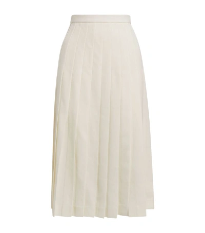 Alessandra Rich Light Wool Pleated Midi Skirt In White