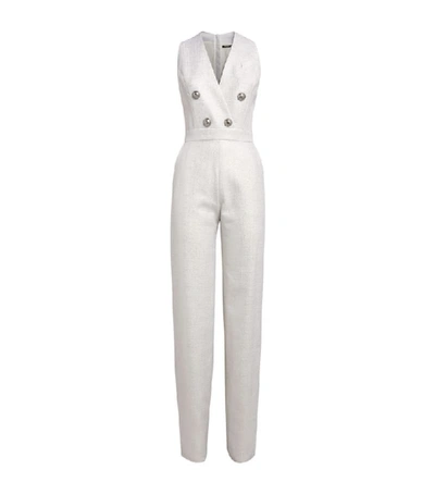 Balmain Lurex Button-embellished Jumpsuit In Bianco