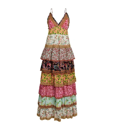 Alice And Olivia Imogene Mixed Print Tiered Ruffle Cotton Maxi Dress In Meadow Magic