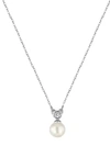 MAJORICA 8MM WHITE ROUND PEARL & CRYSTAL PENDANT NECKLACE,0400098402469