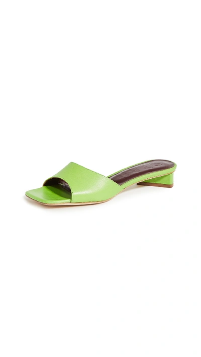 Staud 25mm Asymmetric-heel Leather Slide Sandals In Green