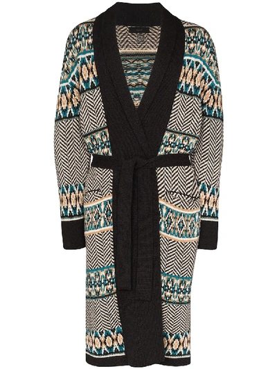 Alanui Belted Fair Isle Wool Cardigan In Blue