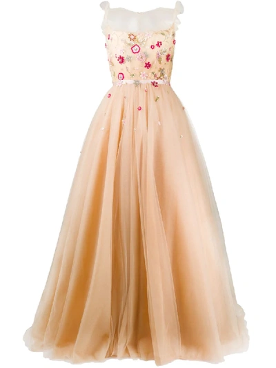Parlor Illusion Neck Evening Gown In Neutrals