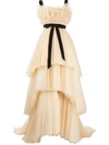 Parlor Layered Tie-waist Gown In Neutrals