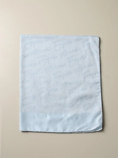 Emporio Armani Scarf With All Over Logo In Sky Blue