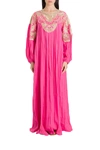 Alberta Ferretti Embroidered Panel Crinkled Effect Dress In Fuxia