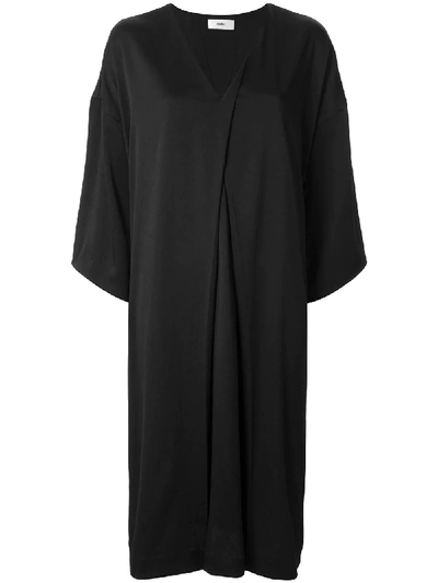 Muller Of Yoshiokubo V-neck Slit Tuck Dress In Black
