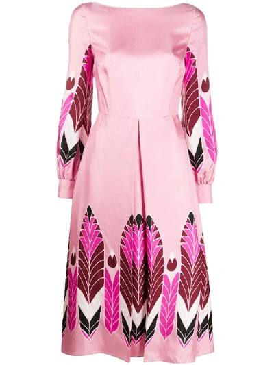 Valentino Pleated Printed Silk-twill Midi Dress In Pink