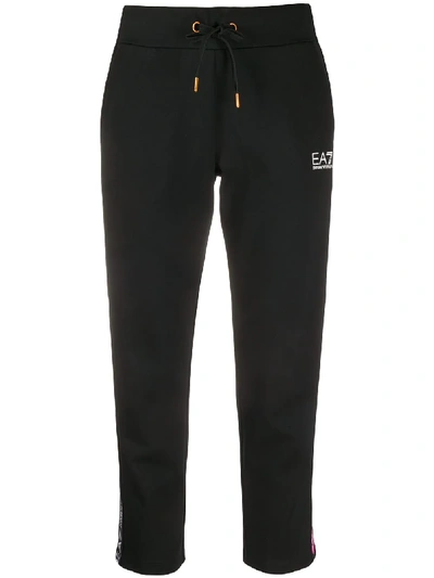 Ea7 Logo Print Capri Track Pants In Black