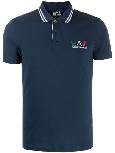 Ea7 Logo-print Polo Shirt In Blue