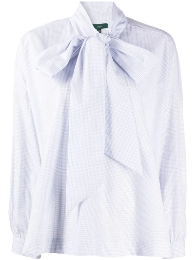 Jejia Tie-neck Grid Check Blouse In White