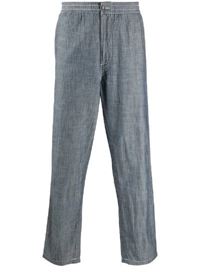 Universal Works Chambray Track Trousers In Blue