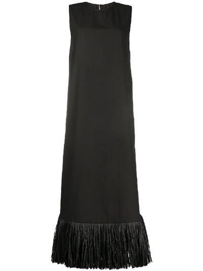 Sara Lanzi Fringed Sleeveless Midi Dress In Black