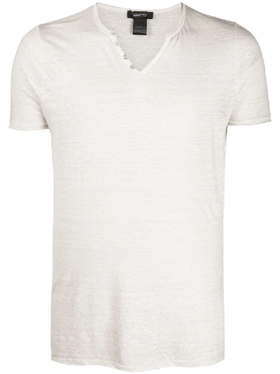 Avant Toi Marled Button Detail T-shirt In Neutrals