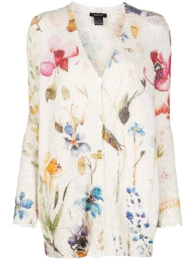 Avant Toi Floral-print Slouchy Cardigan In Neutrals