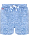 Kiton Chambray Print Swim Shorts In Blue