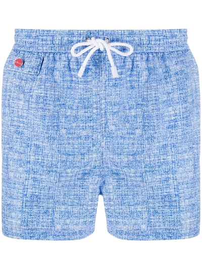Kiton Chambray Print Swim Shorts In Blue