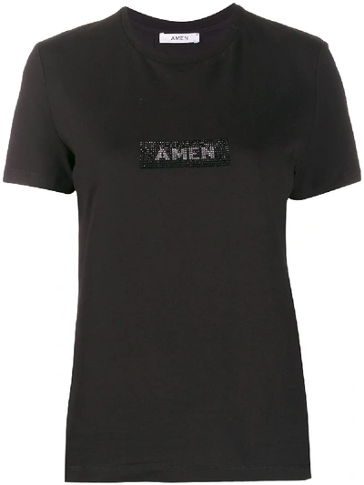 Amen Strass Logo Slim T-shirt In Black