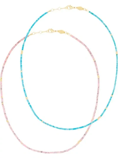 Anni Lu Gold-plated Sunstalker Beaded Bracelet Set In Blue