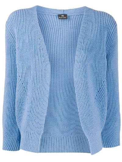 Ps By Paul Smith Open Front Ribbed Cardigan In Blue