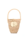 Patou Logo Plaque Wicker Bucket Bag In Neutrals