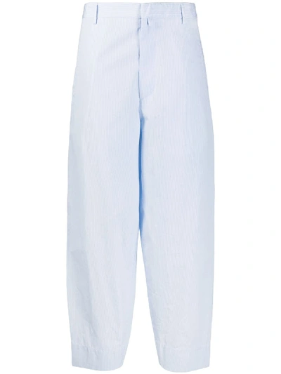 Maison Flaneur Striped High-waisted Trousers In White