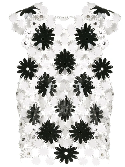 Paco Rabanne Sleeveless Laser Cut Floral Top In Black