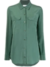 Equipment Long Sleeve Flap Pocket Silk Shirt In Green