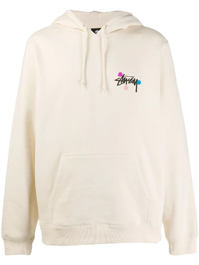 Stussy Logo-print Hooded Sweatshirt In Neutrals