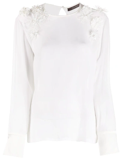 Max Mara Floral Appliqué Georgette Blouse In White