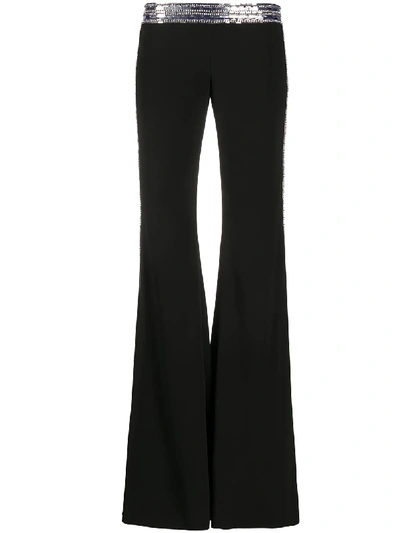 Balmain Sequin Embroidered Crepe Flare Pants In Black,silver