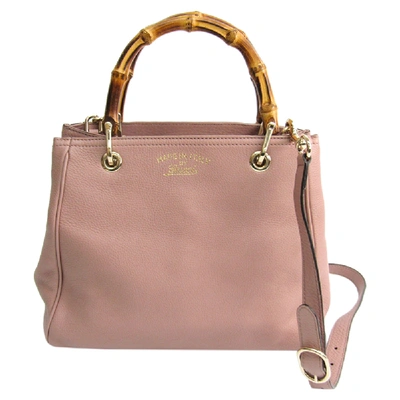 Pre-owned Gucci Light Pink Pebbled Leather Bamboo Top Handle Small Shopper Tote Bag