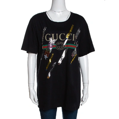 Pre-owned Gucci Black Sequin Embellished Cotton Shooting Stars T Shirt M
