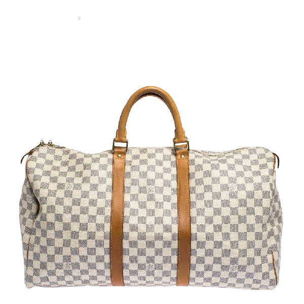 Pre-Owned Louis Vuitton Damier Azur Canvas Keepall 50 Duffel Bag In Grey | ModeSens
