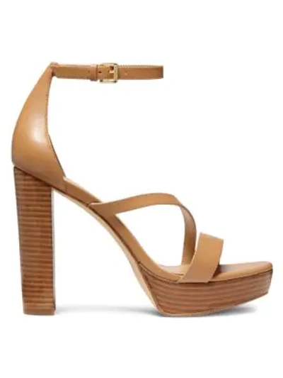 Michael Kors Tanner Leather Platform Sandals In Peanut